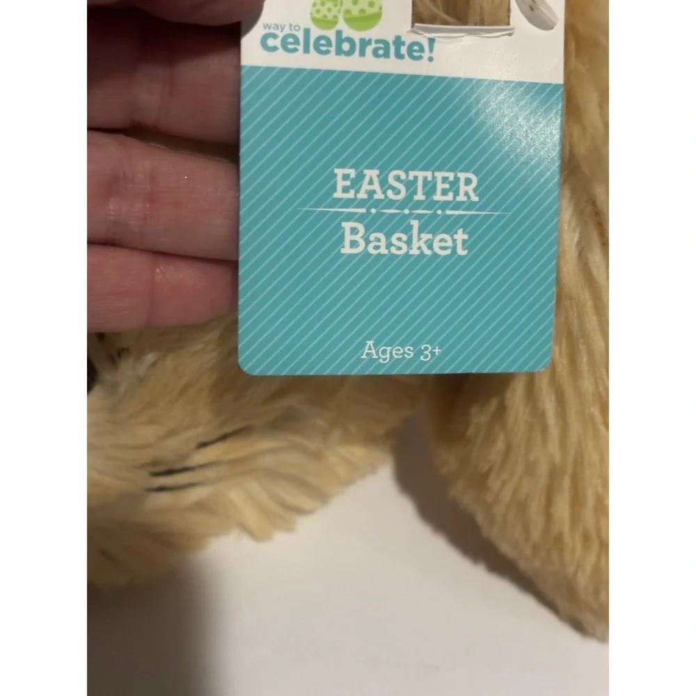 NEW Easter Basket Plush Bunny  Celebrate Rabbit Soft Handle Tan Khaki‎